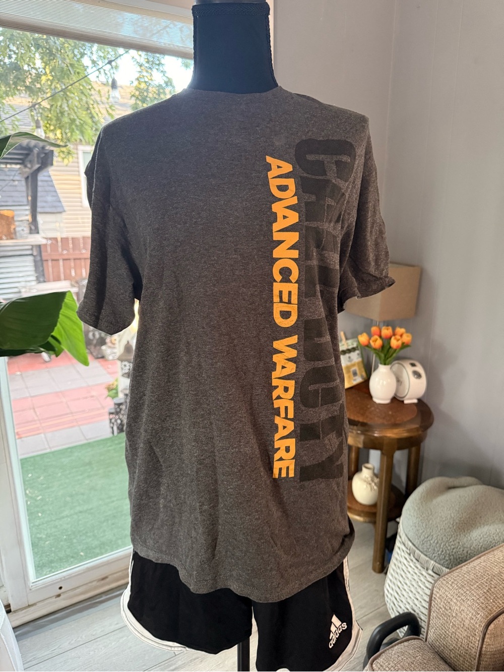 Advanced Warfare Vertical Graphic Tee - Charcoal with Orange Print